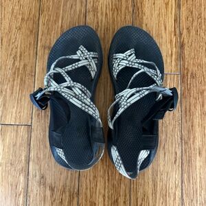 Chaco Black Sandals with White Patterned Straps